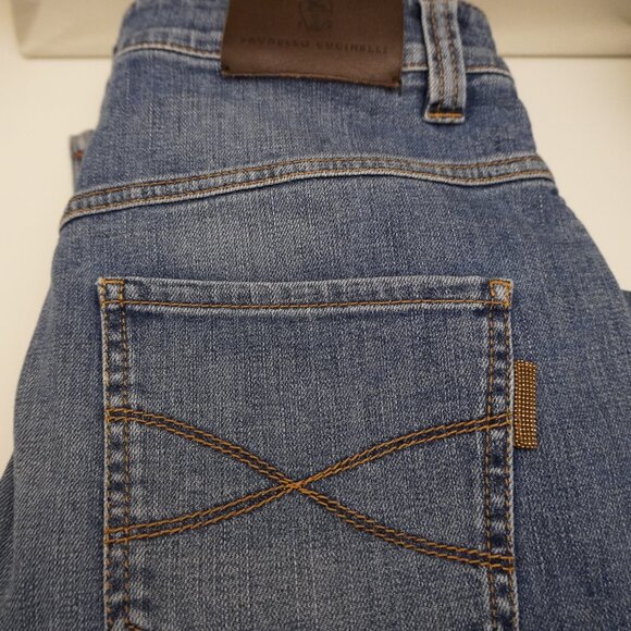 Brunello Cucinelli Monili Jeans Blue Denim Boyish Tapered Hem Button Fly Size 2 - Picture 7 of 9